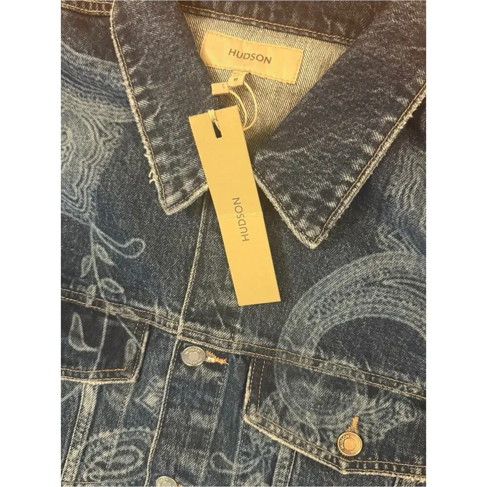 HUDSON Paisley Print Boyfriend Trucker Denim Jacket NWT Medium